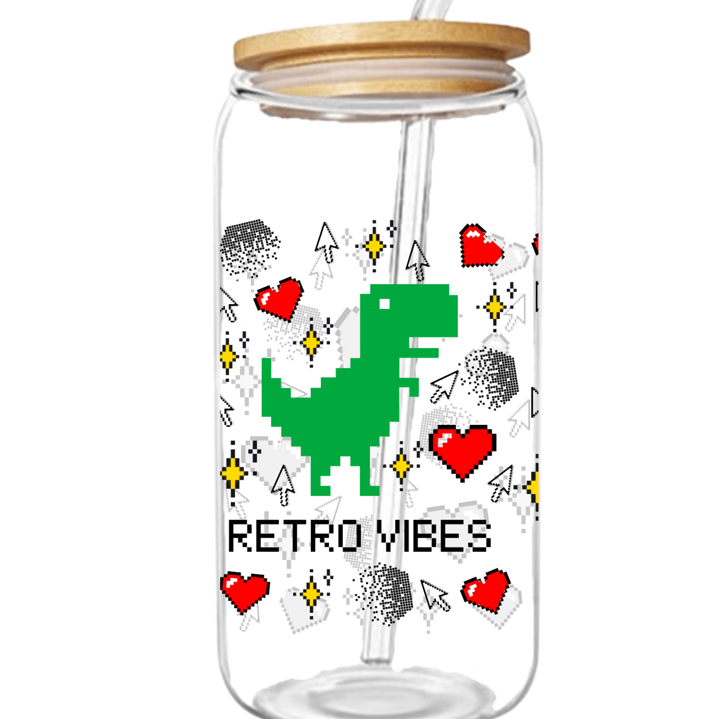 Vaso de Vidrio Dinosaurio Retro Vibes