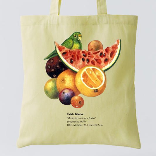 Tote Bag Bodegón con Loro y Frutas